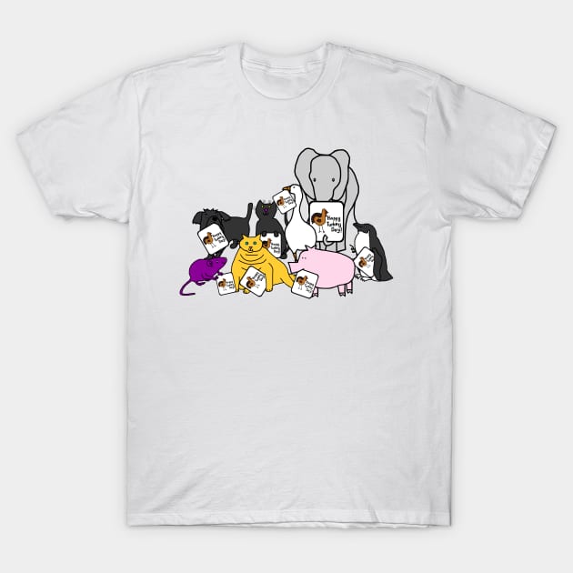 Cute Animals with Thanksgiving  Turkey Greetings T-Shirt by ellenhenryart